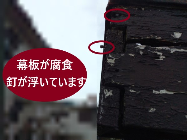 幕下の腐食　釘の浮き